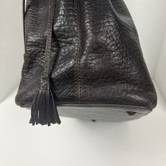 BR Banana Republic Leather Wool Drawstring Satchel Tote Gray Brown Academia 90s - Picture 5 of 14